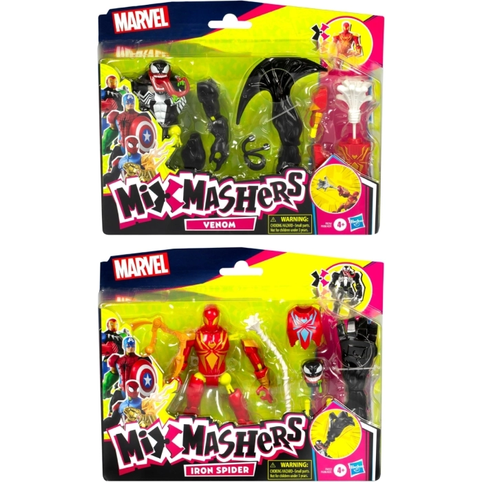 marvel - mixmashers - personaggio deluxe con accessori - modello assortito venom/iron spider