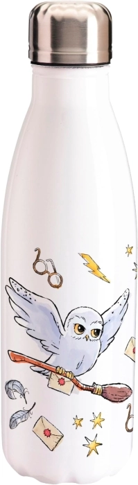 harry potter - borraccia in acciaio 500ml - simboli di hogwarts bianca