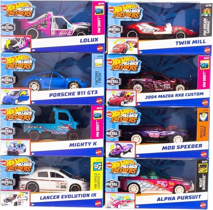 hot wheels - pull-back speeders - 1:43 - modello a retrocarica assortito: 1