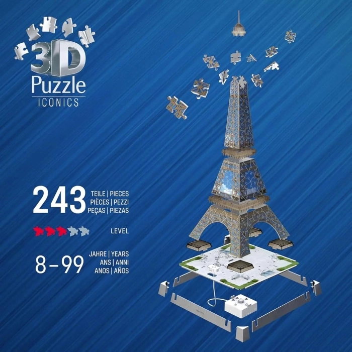 tour eiffel con led - puzzle 3d 243 pezzi: 3