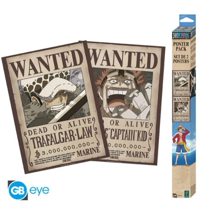 one piece - set 2 posters chibi 52x38cm - wanted law & kid