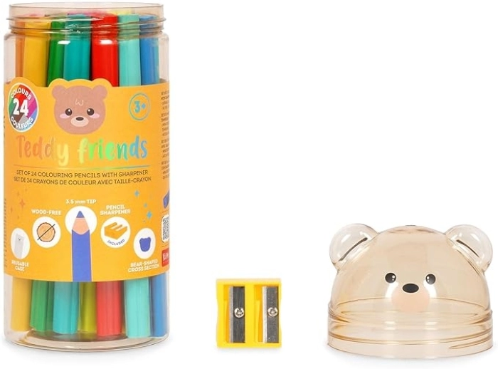 24 matite colorate con temperino - teddy friends - teddy bear
