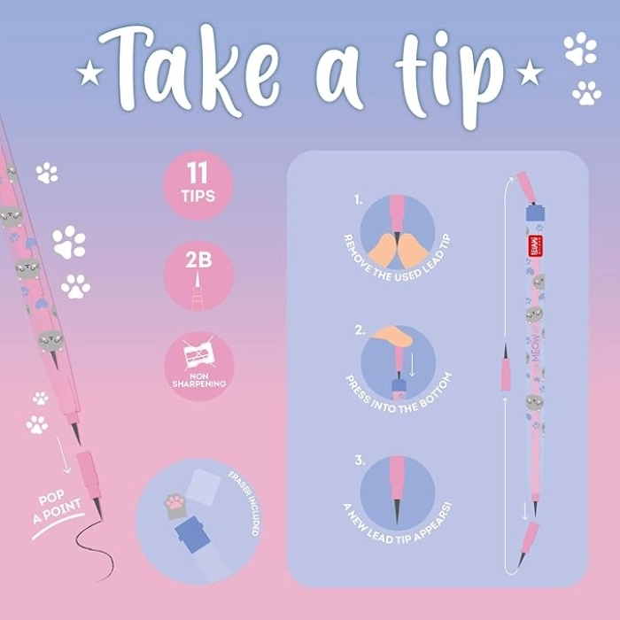 stackable pencil with eraser - take a tip - kitty