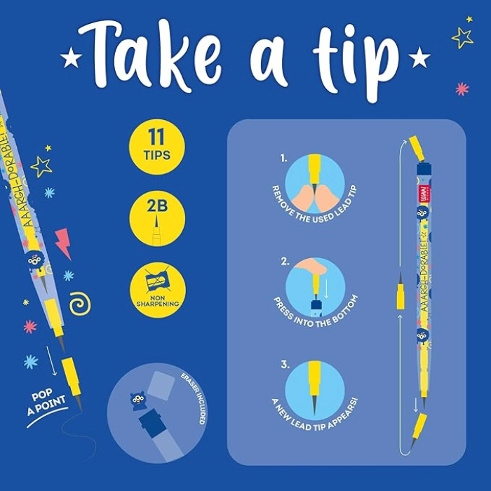 stackable pencil with eraser - take a tip - monster