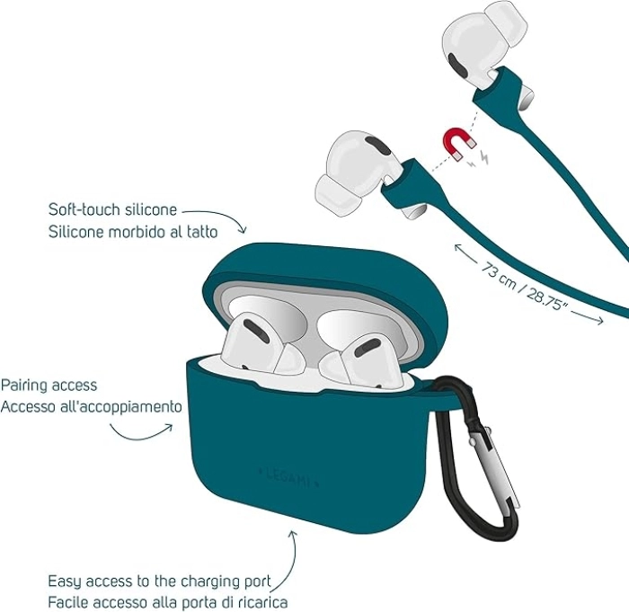 air n go - set custodia e cordino per airpods pro - blu