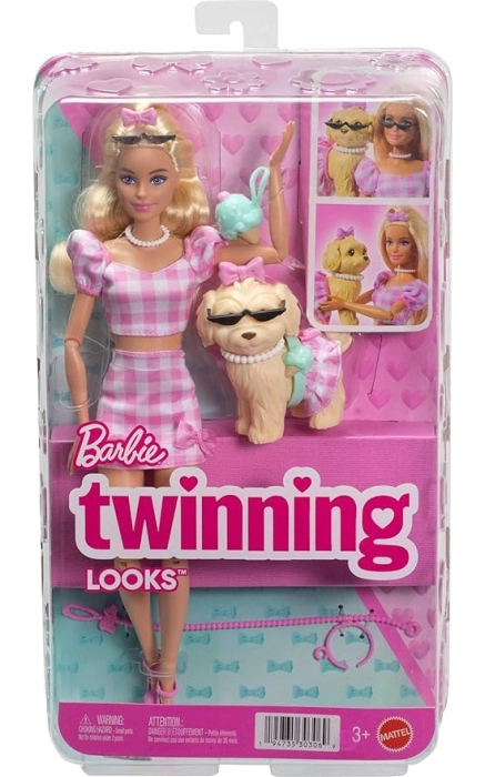 barbie cuccioli a passeggio - vestito a quadri rosa