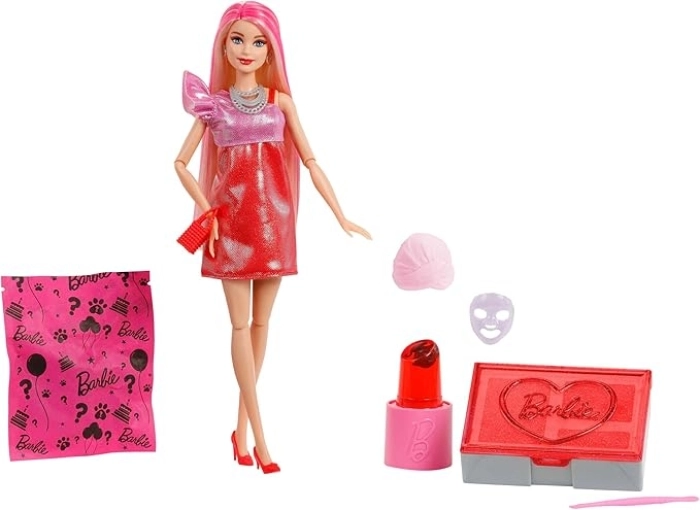 barbie party suprise make-up party bionda - vestito rosa