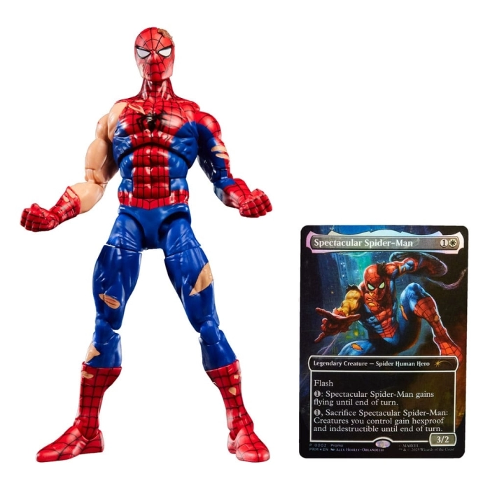 marvel legends series x magic: the gathering - battle damaged spider-man 15cm + 1 magic foil card: 2
