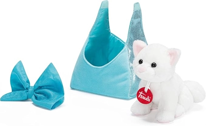 gatto in borsetta con fiocco - peluche 20cm