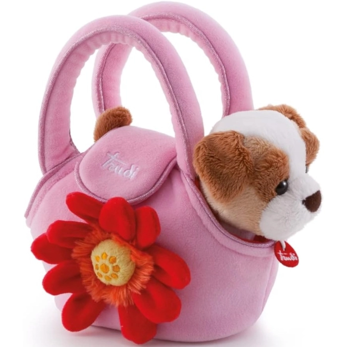 cagnolino nella borsetta con fiore - peluche 20cm