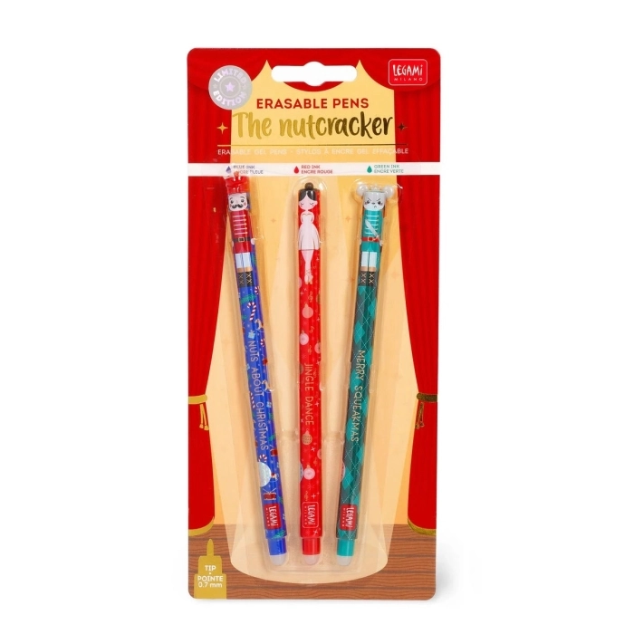 set di 3 penne gel cancellabili - nutcracker, ballerina, mouse