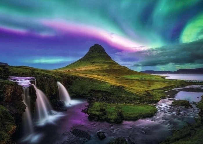 aurora over kirkjufell - puzzle 1000 pezzi