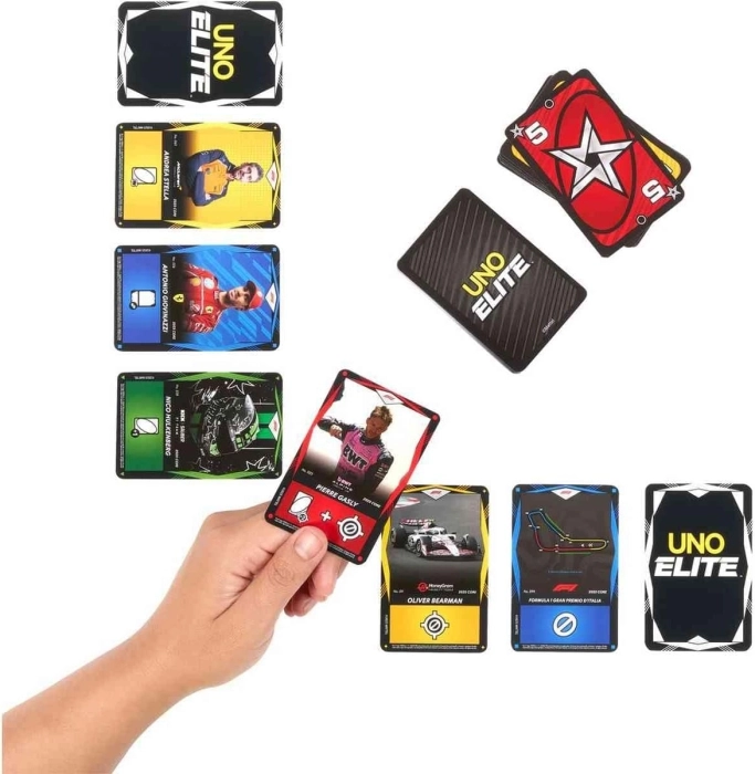 uno - elite formula 1 - 112 carte, 4 booster pack e 2 carte promo