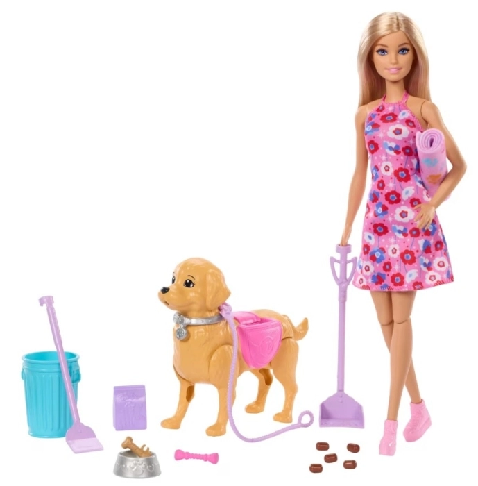 barbie - set cagnolina cammina e fa i bisogni