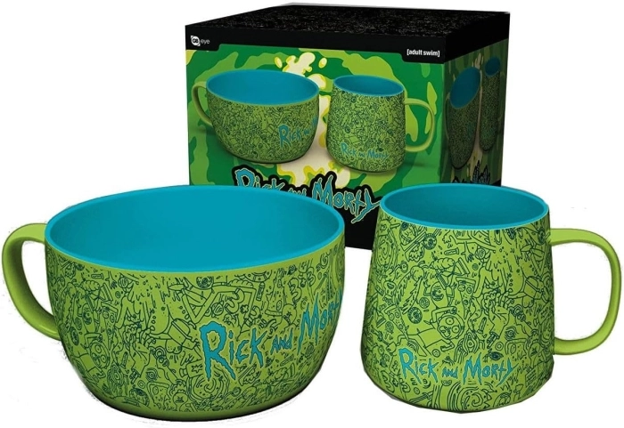 rick and morty - set da colazione con tazza e ciotola