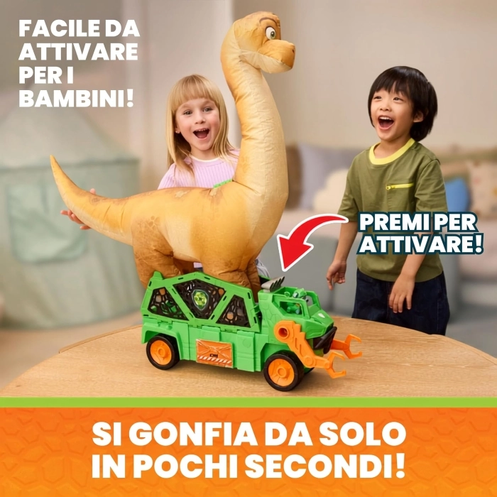 paw patrol - dino movie - megasauro gonfiabile con veicolo e personaggio
