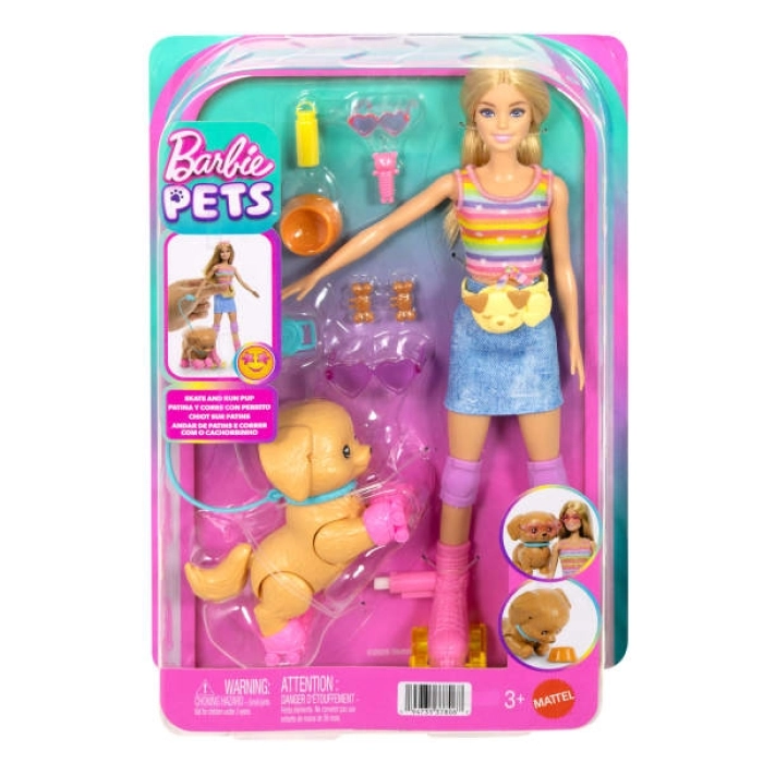 barbie - barbie bionda con cucciolo sui pattini