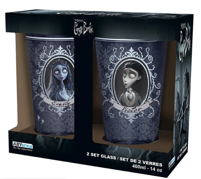 corpse bride - victor & emily - set 2 premium large glass
