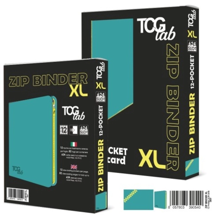 12-pocket trading card binder with zipper - 624 celeste - zip gialla