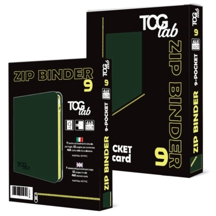 9-pocket trading card binder with zipper - 468 verde foresta - zip gialla