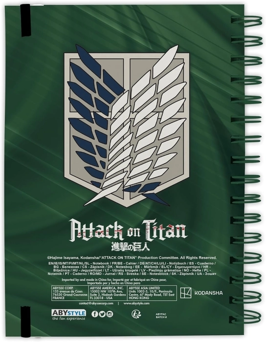 attack on titan - levi - agenda a5 a righe a spirale