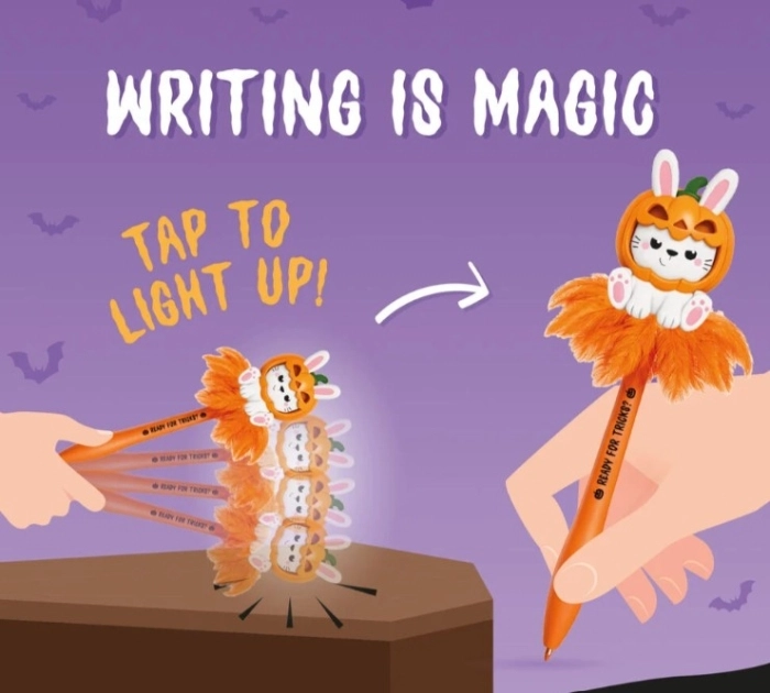 penna a sfera luminosa - writing is magic - pumpkin bunny