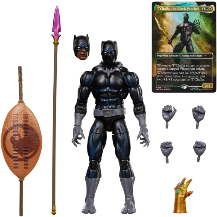 marvel legend series - black panther - personaggio snodabile con carta magic