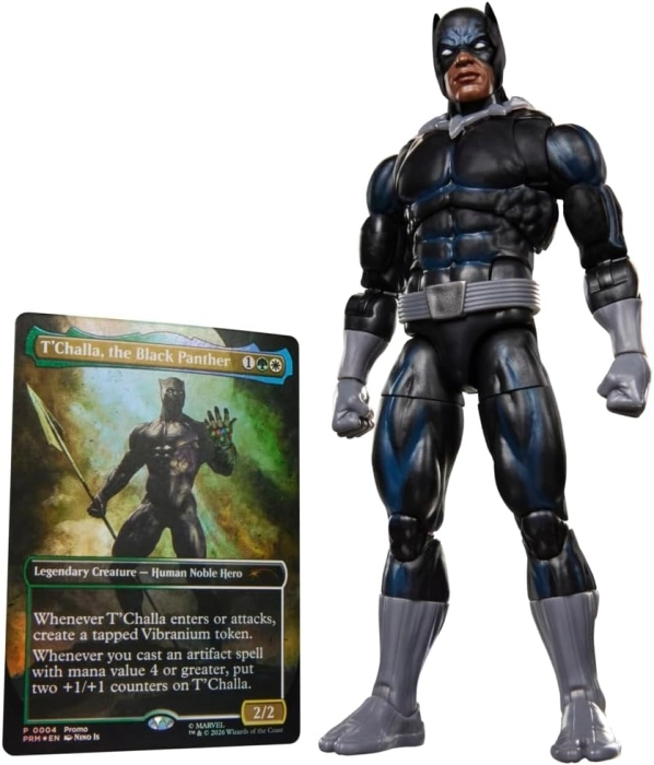 marvel legend series - black panther - personaggio snodabile con carta magic