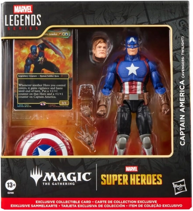 marvel legend series - captain marvel - personaggio snodabile con carta magic