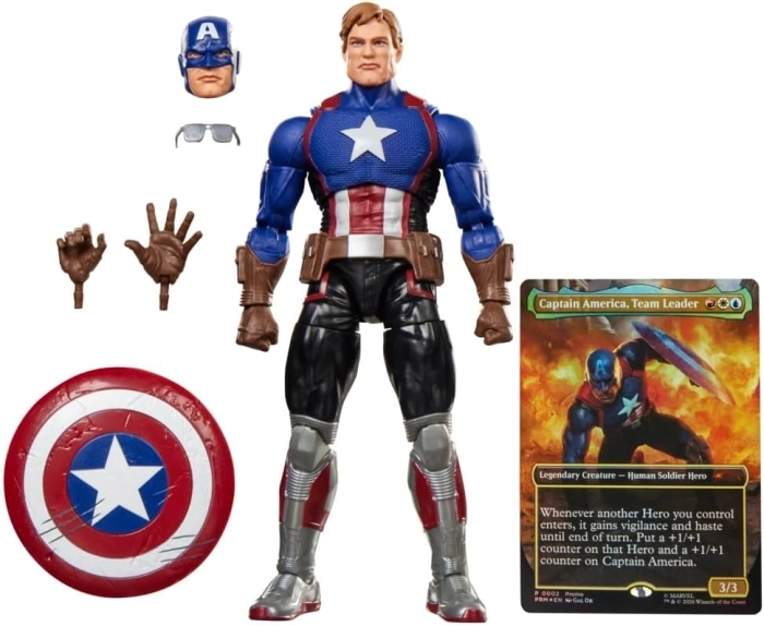 marvel legend series - captain marvel - personaggio snodabile con carta magic