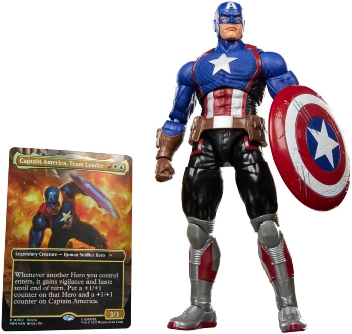 marvel legend series - captain marvel - personaggio snodabile con carta magic