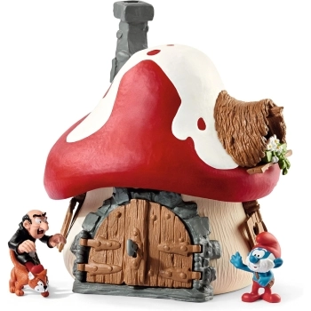 casa dei puffi con grande puffo e gargamella