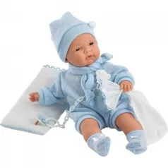joel bambola 38 cm - corpo morbido con coperta azzurra