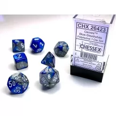 gemini blue e acciaio/bianco - set di 7 dadi poliedrici