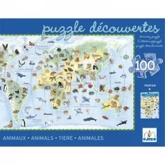 cartina geografica con animali - observation puzzle 100 pezzi