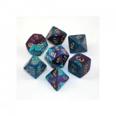 gemini viola e azzurro/oro - set di 7 dadi poliedrici