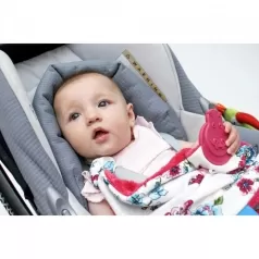 doudou comforter con gioco dentizione e etichette, bianco e fucsia con fiori
