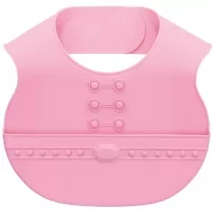 bavaglino rosa in silicone con tasca frontale raccoglipappa