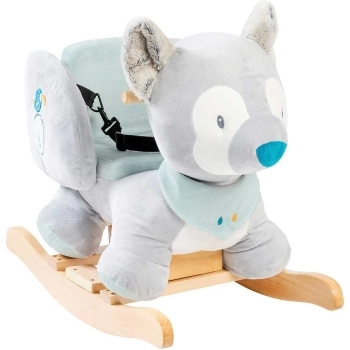 dondolo tiloo lupo in legno e peluche - 60x30x45cm