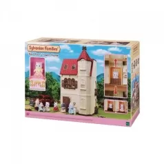 casa dal tetto rosso con torre e gatto persiano