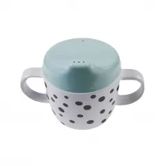 tazza spout con beccuccio e manici happy dots, celeste/nero - 230 ml