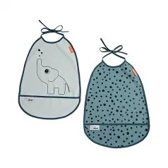 set 2 bavaglini impermeabili con tasca elphee blu - chiusura a nastrini