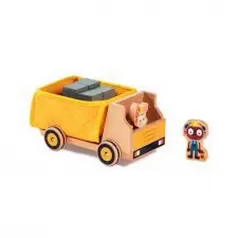 georges - camion dei rifiuti con personaggi in legno e stoffa