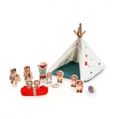 tenda degli indiani con personaggi in legno e stoffa