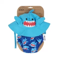set baby costumino contenitivo + cappellino, squalo - upf 50+ - 3-6 mesi