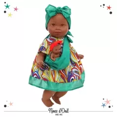 maria con bebe 45cm - corpo morbido, con vestitino verde e bebe in fascia