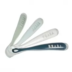 set 4 cucchiai ergonomici prime pappe - silicone - storm - maneggevole per gli adulti e delicato per i bambini