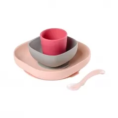 set completo per pappa - 4 pezzi - silicone - rosa