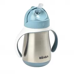 tazza con cannuccia in acciaio inossidabile - 250 ml - blu - per imparare a bere da soli