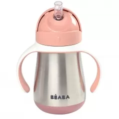 tazza con cannuccia in acciaio inossidabile - 250 ml - rosa - per imparare a bere da soli